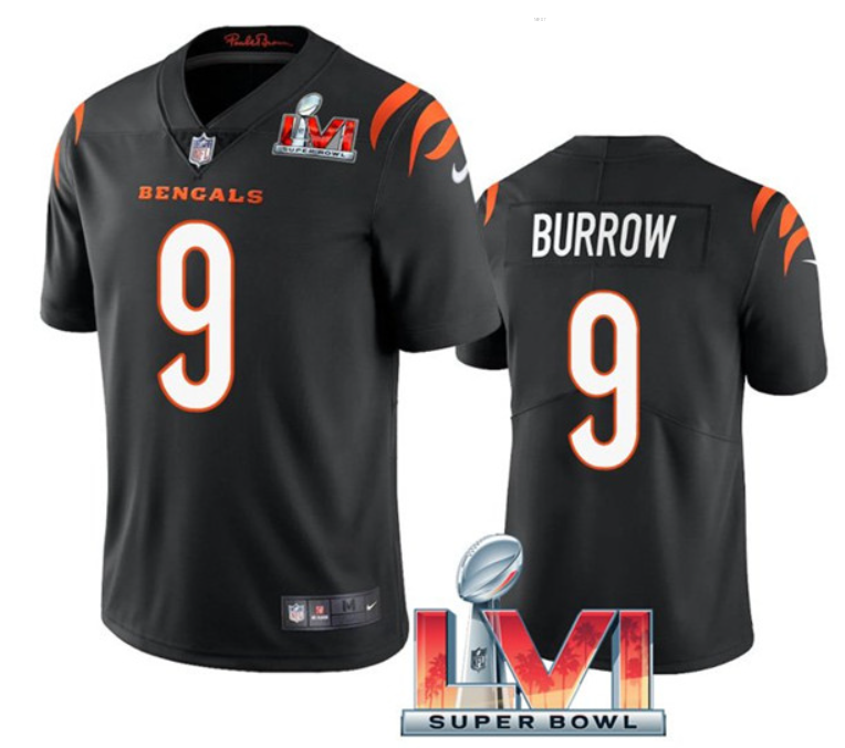 Toddlers Cincinnati Bengals #9 Joe Burrow 2022 Black Super Bowl LVI Vapor Limited Stitched Jerse